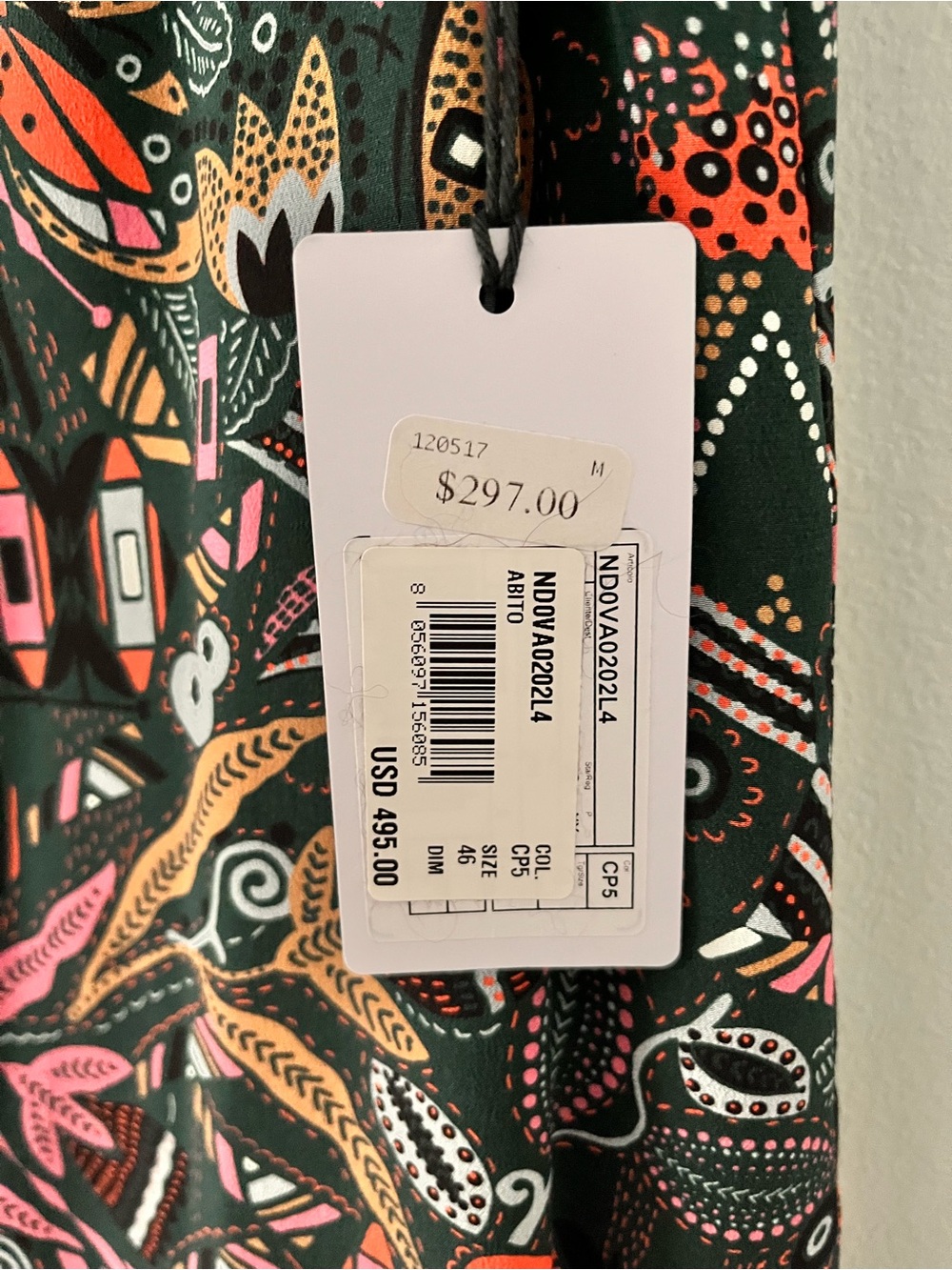 Missoni Dark Green Floral-Print Shift Dress with Pink & Orange Accents - Picture 5 of 7